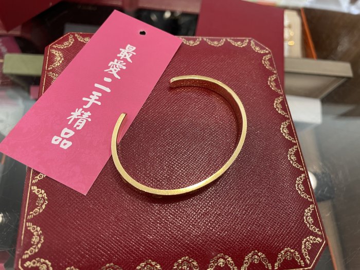 ☆最愛二手精品☆ CARTIER LOVE BANGLE 卡地亞黃K金手環 18號 18K 750 XG4480 一顆粉鑽石 C字開口