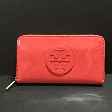 Tory Burch 經典 長夾 皮夾 果凍 亮漆皮 浮雕 大logo 有卡夾 珊瑚粉色 情人節禮物