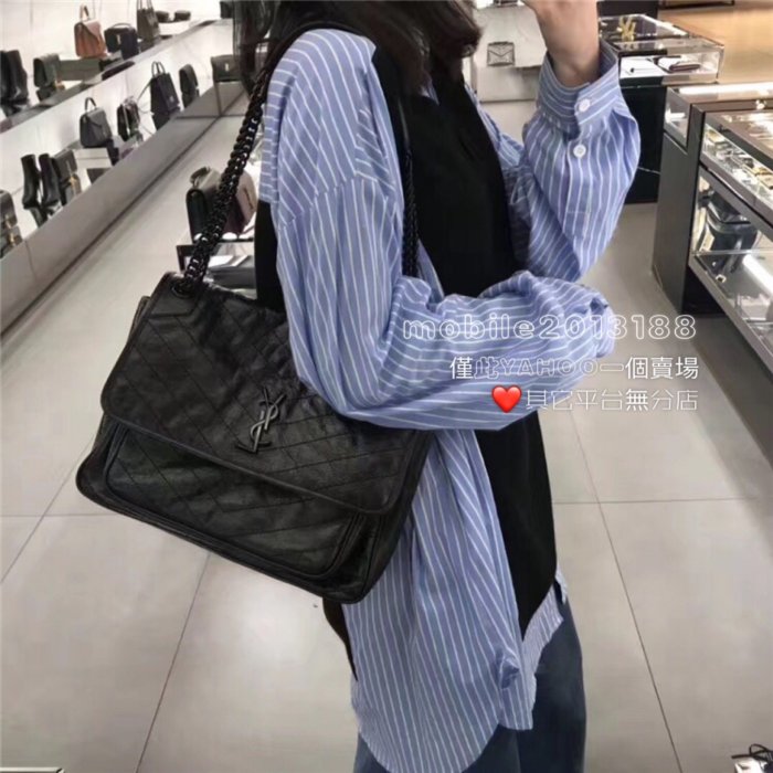 黑色有貨 全新正品 SAINT LAURENT YSL NIKI 舊款 498893 大款 32CM 翻蓋郵差包 流浪包