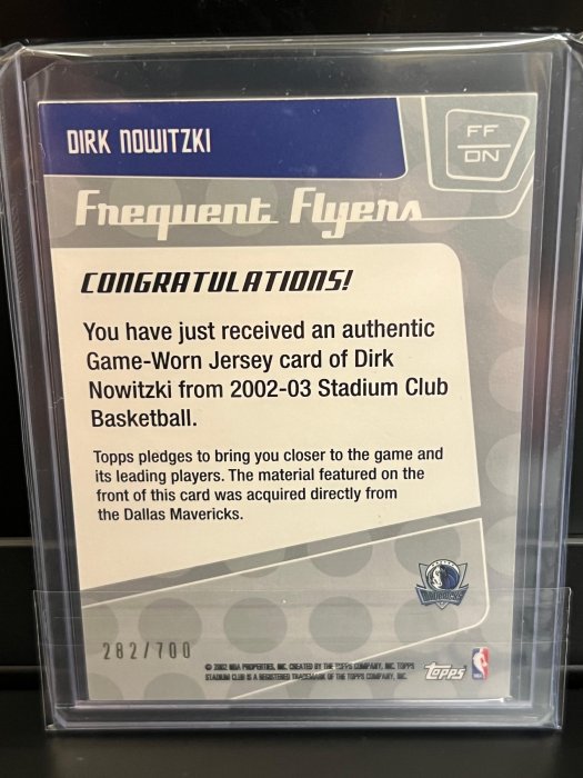 2002-03 TOPPS Dirk Nowitzki jersey 早期實戰球衣卡 限量 282/700 NO.FF-DN 小牛隊 獨行俠隊