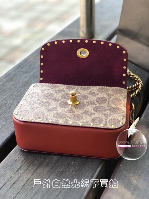 Coach 斜背包 C2462 MADISON 16 小款現貨 新山茶花香奈兒款 全新正品 焦糖色*鉚釘 方胖子 小方包