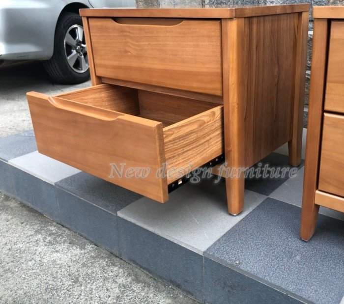 【N D Furniture】台南在地家具-日式風味檜木半實木柚木色雙抽床邊櫃/床頭櫃WB