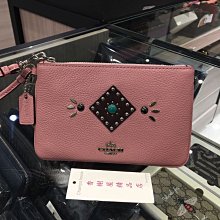 ** 香榭屋精品店 ** COACH 粉色牛皮綠寶石手拿包 手袋 (Z052) 未使用商品