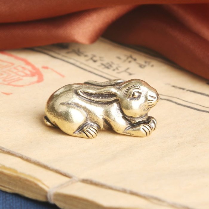 純黃銅兔子桌面擺件十二生肖兔銅雕工藝品文玩茶寵擺飾老銅器批發