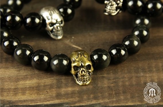 (I LOVE樂多)METALIZE Skulls 8MM Beaded Bracelet 骷髏8MM串珠手鍊 黑