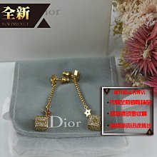☆優買二手精品名牌店☆ Christian Dior CD 星星 LOGO骰子 方塊 金色 水鑽 針式 耳環 耳鉤 全新
