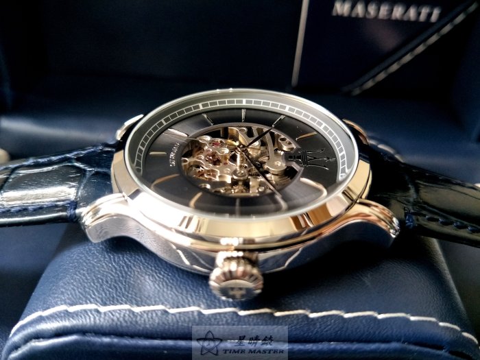 瑪莎拉蒂手錶MASERATI手錶EPOCA款，編號:MA00222,黑色錶面黑色皮革錶帶款