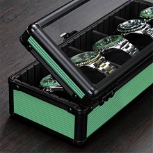 手錶盒綠水鬼手表收納盒玩家收藏高檔啞黑鋁合金玻璃蓋最新款透明手表箱~爆款