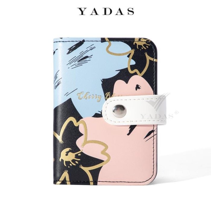 皮夾YADAS卡包 短新款ins时尚外贸潮流花朵折叠PU多卡位活页卡套