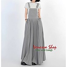 VENESSA~ 新款 小眾設計 品位時尚 簡約舒適百摺背帶連衣裙 慵懶寬鬆連身長裙 (K1593)nw
