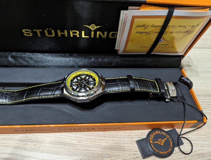 Stuhrling Original Gio 379 瑞士製機芯44mm 9成新 免運費(類Zenith DEFY)