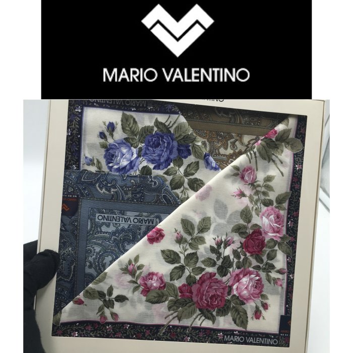 【皮老闆二店】新古真品 MARIO VALENTINO 手帕 花紋 盒裝4件組   盒167