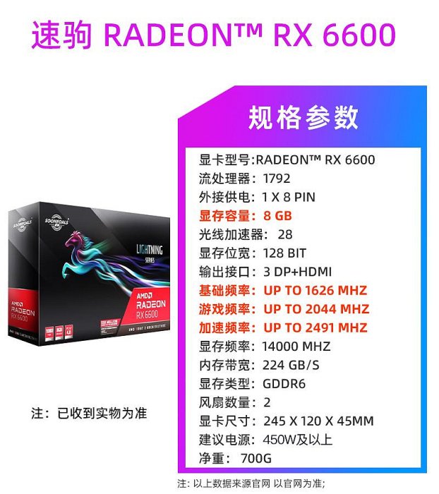全新 瀚鎧RX6600 8GB星空版6600 8G雙風扇游戲顯卡GDDR6 個人送保