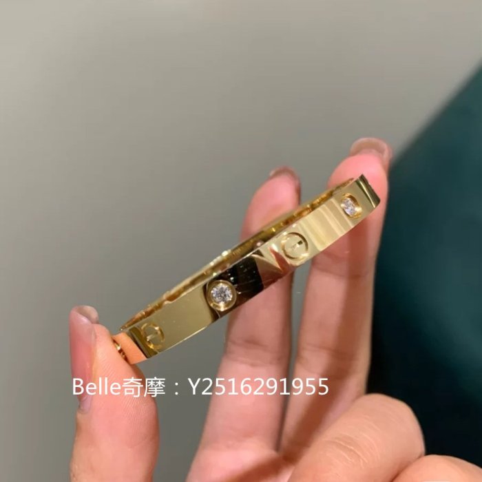 流當奢品 Cartier 卡地亞 Love手環 18K黃金寬版4顆鑽手鐲 B6035917 真品現貨