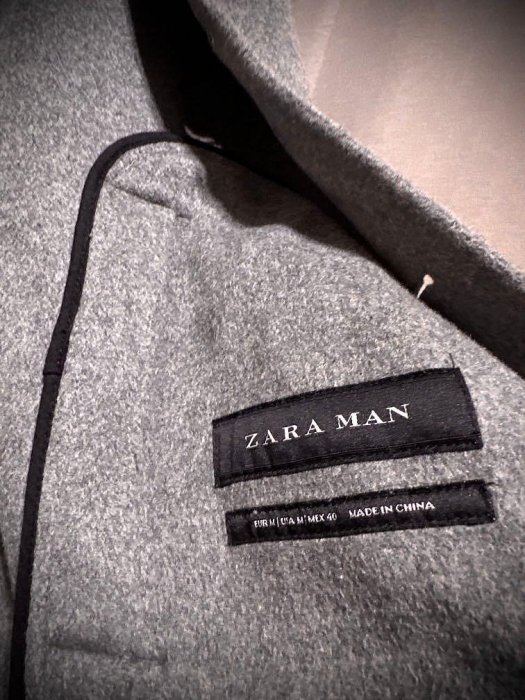 Zara men 灰色落肩大衣 羊毛氈長外套 羊毛混紡毛呢大衣  男 M 180/96A