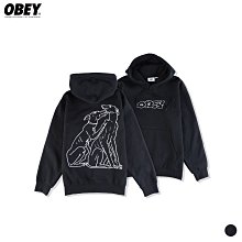 【Brand T】OBEY CRUDE HOODIE 刺繡 線條 LOGO 動物 狗 內刷毛 連帽 帽T 黑色