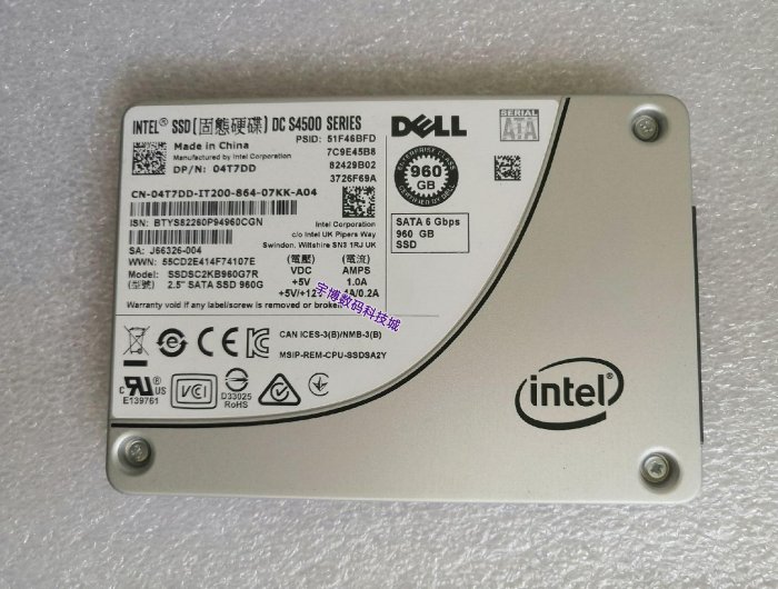 DELL R740 R650 R750 960GB固態硬碟 Intel S4500 960G SSD SATA