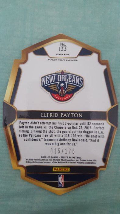 2018-19 NBA Select 鵜鶘 ELFRID PAYTON 切割卡015/175