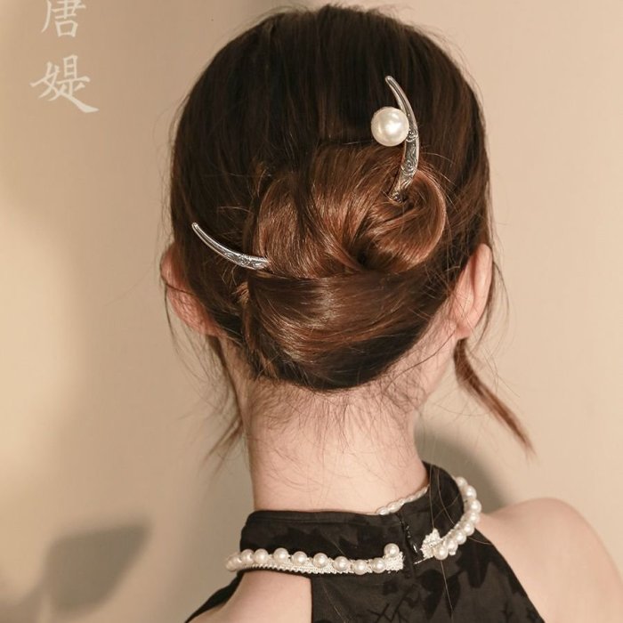 中國風上玄月簪復古半月挽發簪子女古風高級感丸子頭盤發百搭頭飾-雜貨