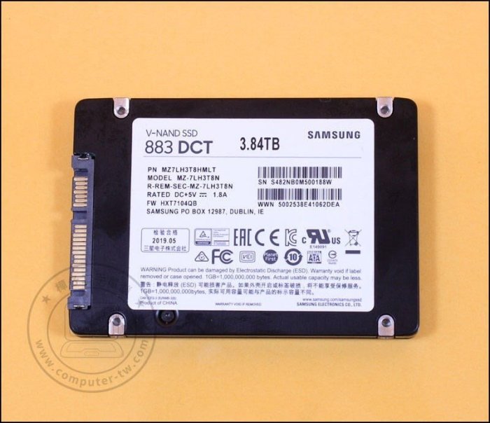 【樺仔中古電腦】三星 883 DCT 3.8TB MLC SSD MZ-7LH3T8N 企業固態硬碟 3.84T SSD