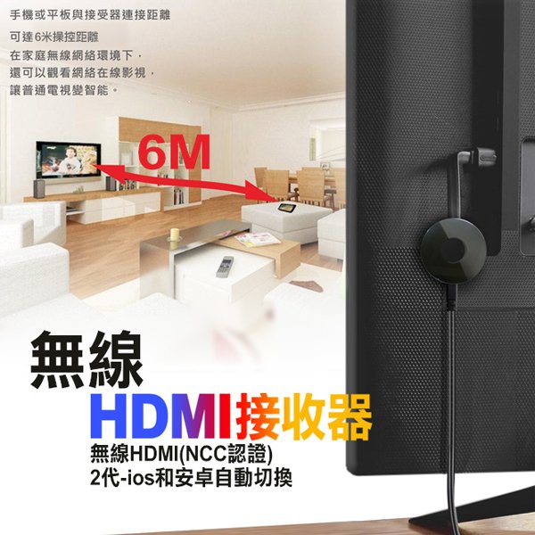 NCC認證 二代 無線 HDMI 接收播放器/無線影音器/手機轉電視螢幕/認證/手機 平板 投影/同步分享器/電視棒