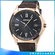 【柒號本舖】SEIKO 精工太陽能鈦金屬藍寶石電波石英皮帶男錶-黑面玫瑰金框 / SBTM298