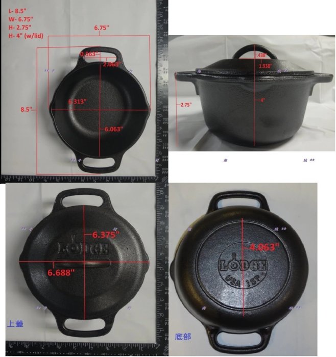 美國LODGE 6吋雙柄鑄鐵鍋/湯鍋/SERVING POT 1QT 946CC (L1SP3) - *平行商城*