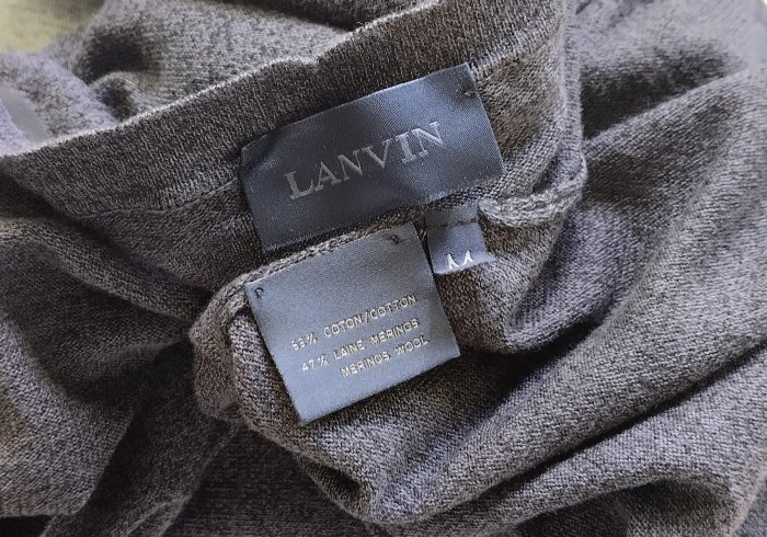 法國品牌 Lanvin 浪凡簡約經典深灰色開襟長袖毛衣外套 Made in Italy -男