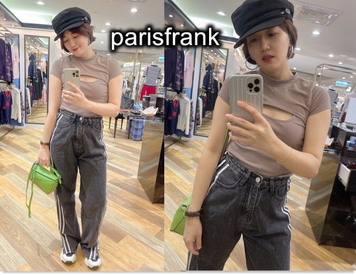 parisfrank~~日本品牌GYDA 全新正品性感胸前挖洞焦糖色彈性假兩件式