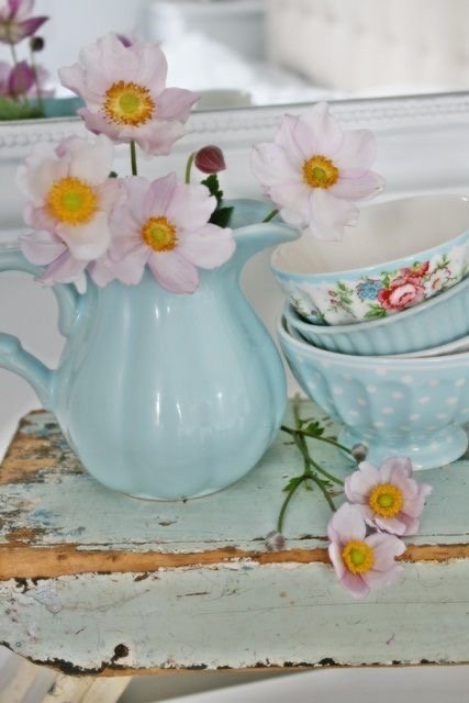 GreenGate French Bowl Spot Pale Blue - Large (法式拿鐵碗）