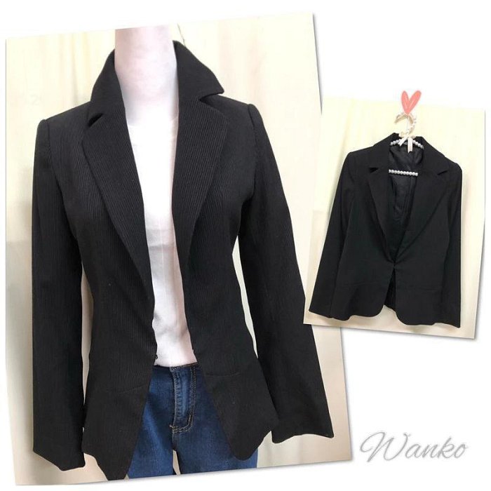🎀二手衣倉🎀Wanko細條紋拼接系列長袖黑色女西裝外套34號AMS0009二手極新
