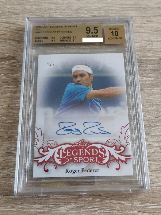 2015 Leaf Roger Federer Auto 簽名 球卡 1張 限量2 鑑定9.5 Au10