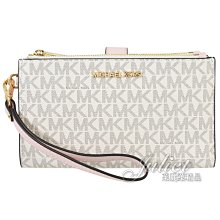 【茱麗葉精品】全新精品 MICHAEL KORS Jet Set Travel 手提式印花雙拉鍊中長夾.白/粉邊 現貨