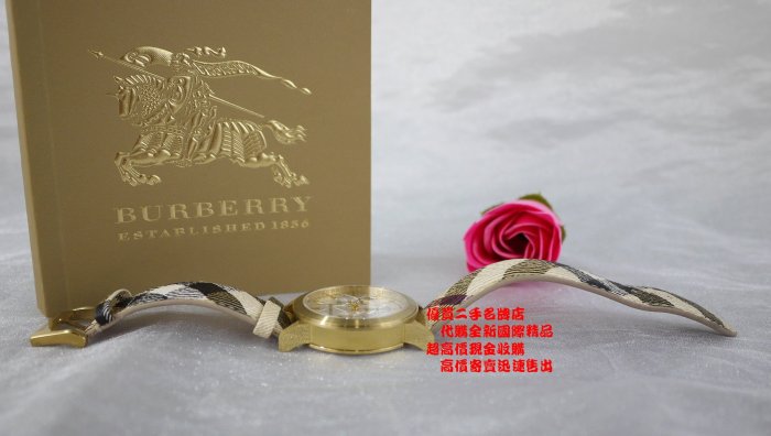 ☆優買二手名牌店☆ BURBERRY 三眼 格紋 日期 圓面 金圈 石英錶 錶 手錶 BU9752 全新 38MM