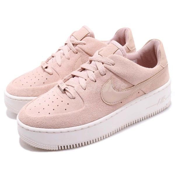 AYW】NIKE WMNS AIR FORCE 1 SAGE LOW 厚底麂皮粉白空軍一號us8 25cm