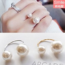 【30A24】SMILE-甜美搭配．極簡大小雙珍珠開口戒指