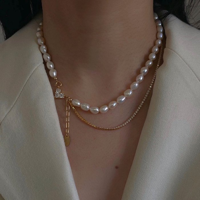 項鍊韓國珍珠項鍊潮鑲鉆愛心頸鏈鎖骨鏈復古時尚簡約個性網紅氣質項飾
