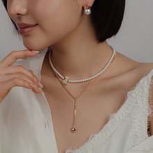 *~fuyumi boutique~*100%正韓 假兩條蝴蝶結鑽珍珠Y字金屬項鍊 不列入賣場優惠 現貨