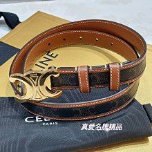 《真愛名牌精品》Celine 45B422AES Triomphe 老花 焦糖色牛皮鑲邊 2.5cm 皮帶*全新*代購