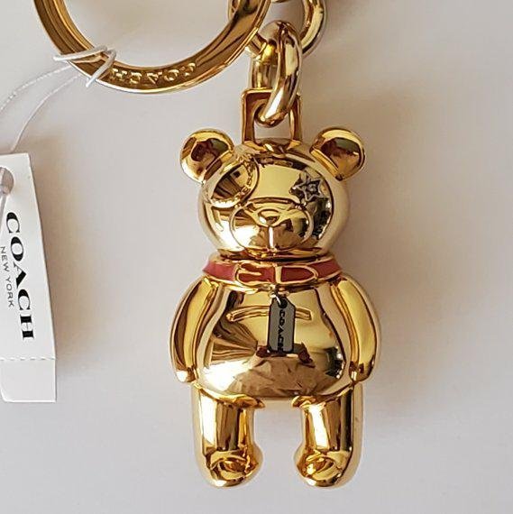 美國 COACH 金色泰迪熊TEDDY BEAR 3D立體玩偶鑰匙圈 吊飾 /全新商品