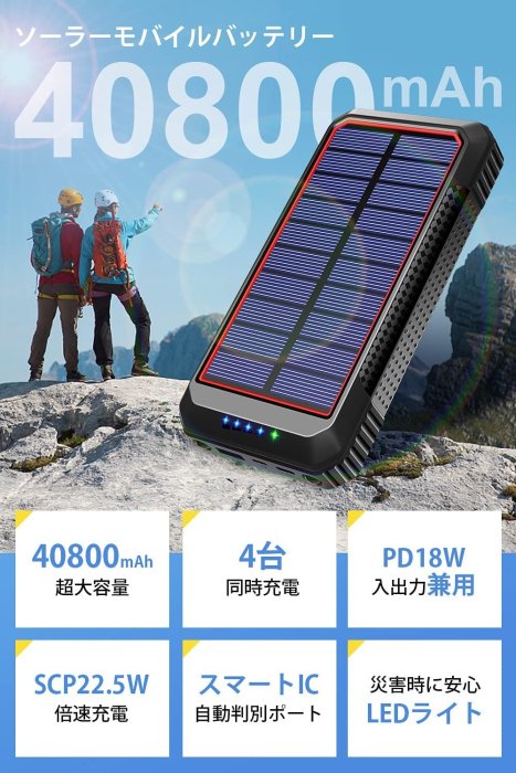 DeliToo 太陽能行動電源 USB TYPE-C 自帶充電線 大容量 手拿 肩背包 登山 露營 戶外 【全日空】