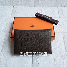 【巴黎王子1號店】《Hermes 愛馬仕》Calvi 深棕色 4C 牛皮長型 扣式零錢包 卡夾~現貨