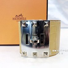 B3230 Hermes 淺駝銀釦鱷魚寬鉚釘kelly手環s號 (遠麗精品 台北店)