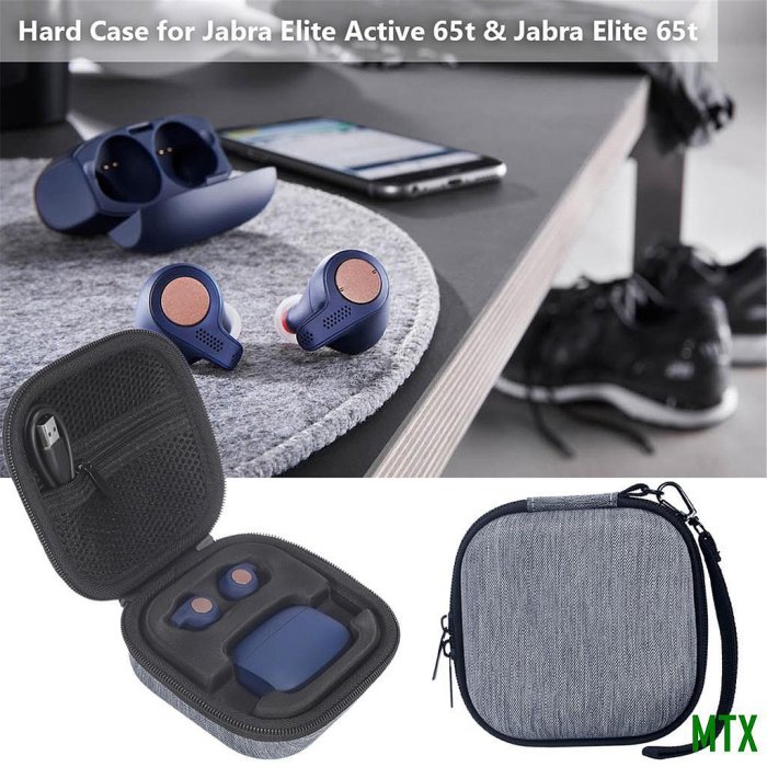 MTX旗艦店適用於Jabra Elite Active 65t/ Jabra Elite 65t保護包 便攜式硬殼收納包 帶防