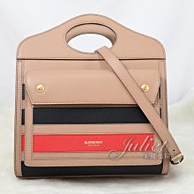 【茱麗葉精品】二手精品【9.9成新】BURBERRY 8036791 Mini Pocket 條紋牛皮兩用包.褐 #962 現貨