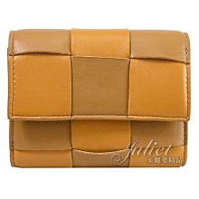 【茱麗葉精品】全新商品 BOTTEGA VENETA 專櫃商品 651372 拼色編織扣式零錢短夾.駝/棕 現貨