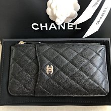 Chanel AP0225 O Miscellaneous 荔枝紋拉鍊卡片夾 黑金