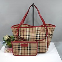 ☆優買二手名牌店☆ BURBERRY LONDON 防水 PVC 騎士 戰馬 格紋 肩背包 子母包 購物包 超新品二