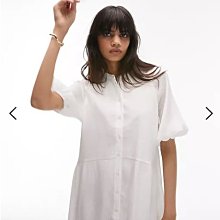 (嫻嫻屋) 英國ASOS-Topshop白色無領圓領短袖寬鬆造型裙洋裝ED23
