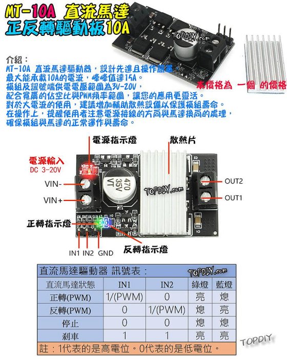 PWM控制【阿財電料】MT-10A 直流馬達 調速器 驅動器 開關 模組 調速 電機 正反轉 調光器 LED